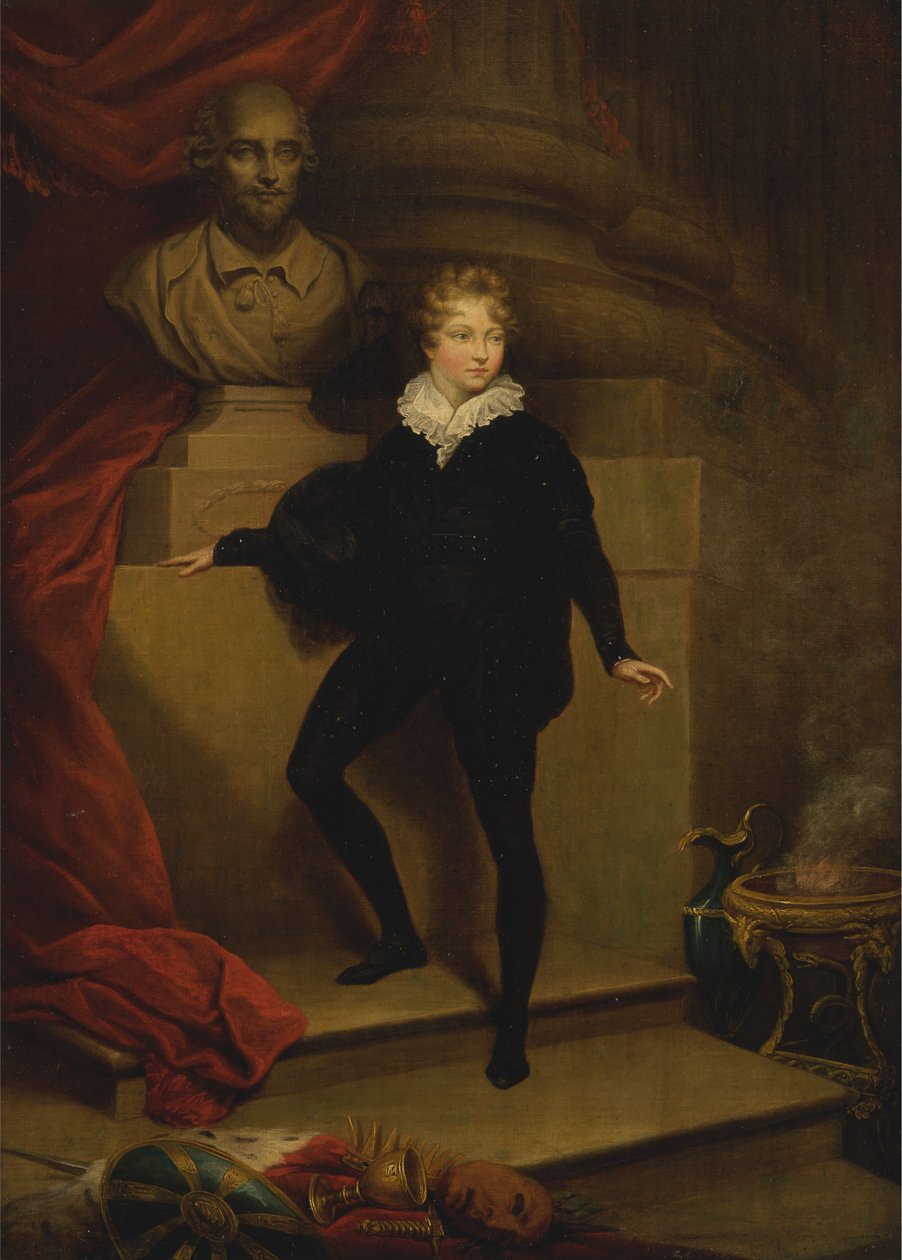 Maître Betty en Hamlet, devant un buste de Shakespeare - James Northcote