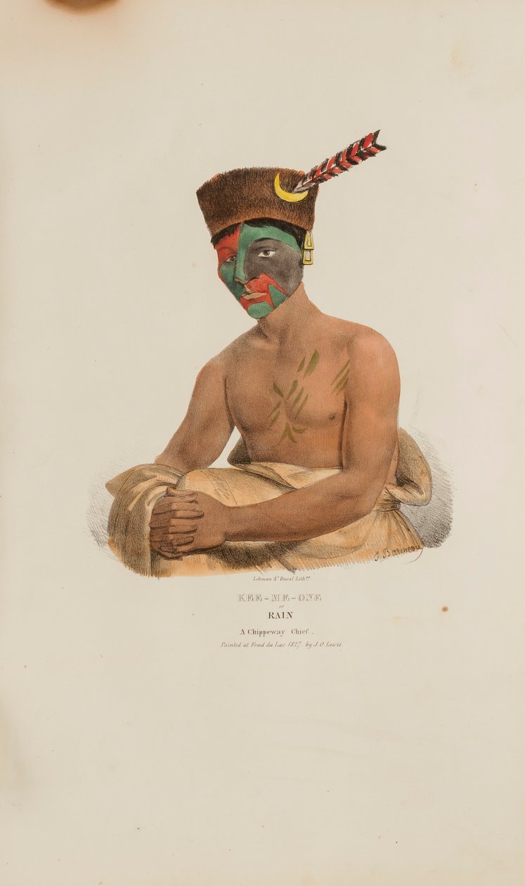 KEE-ME-ONE ou Rain ; un chef Chippeway, tiré du Portfolio autochtone - James Otto Lewis