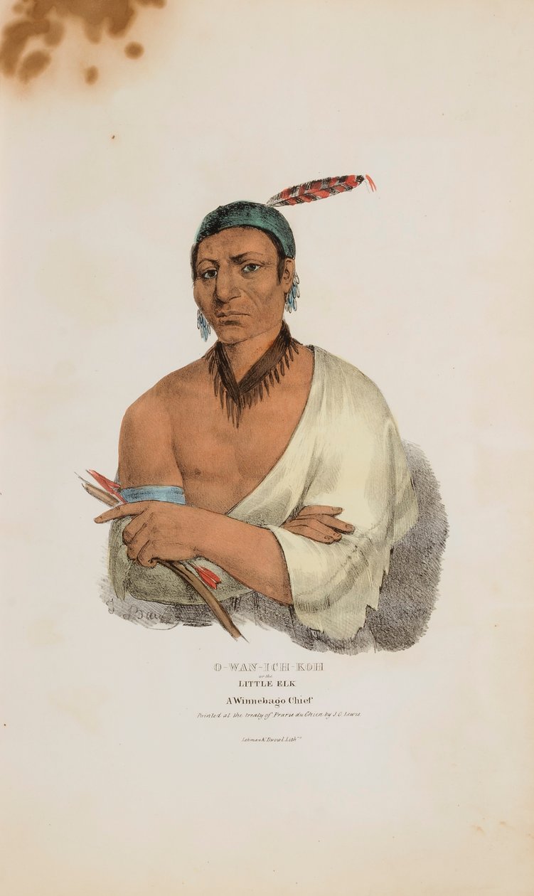 O-WAN-ICH-KOH ou le petit élan ; un chef Winnebago, extrait du Portfolio autochtone - James Otto Lewis