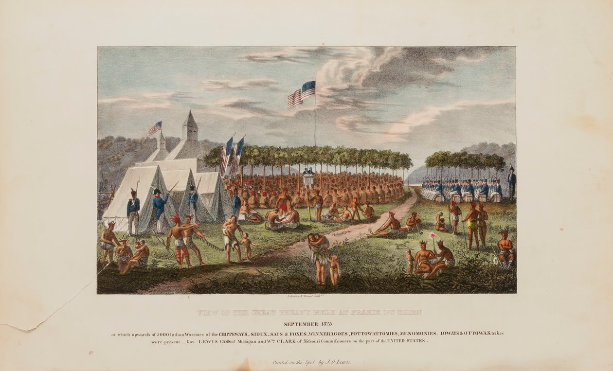 Vue du grand traité tenu à Prairie Du Chien, septembre 1825, extrait du Portfolio autochtone - James Otto Lewis