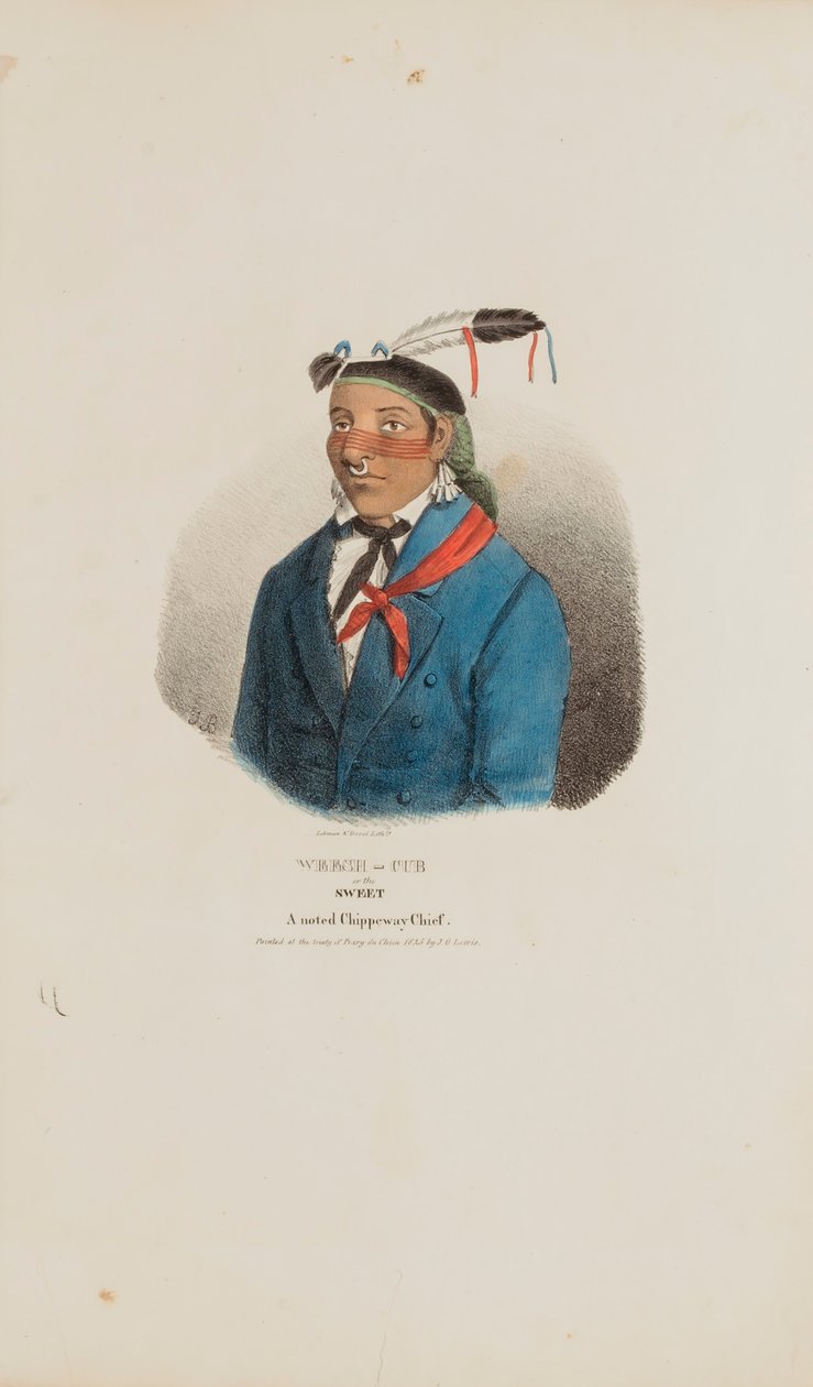 WEESH-CUB ou le Doux ; un chef Chippeway connu, tiré du Portefeuille autochtone - James Otto Lewis
