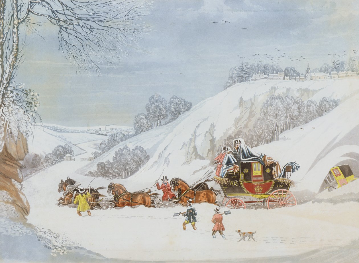Un courrier dans la neige profonde, gravé par George Hunt - James Pollard