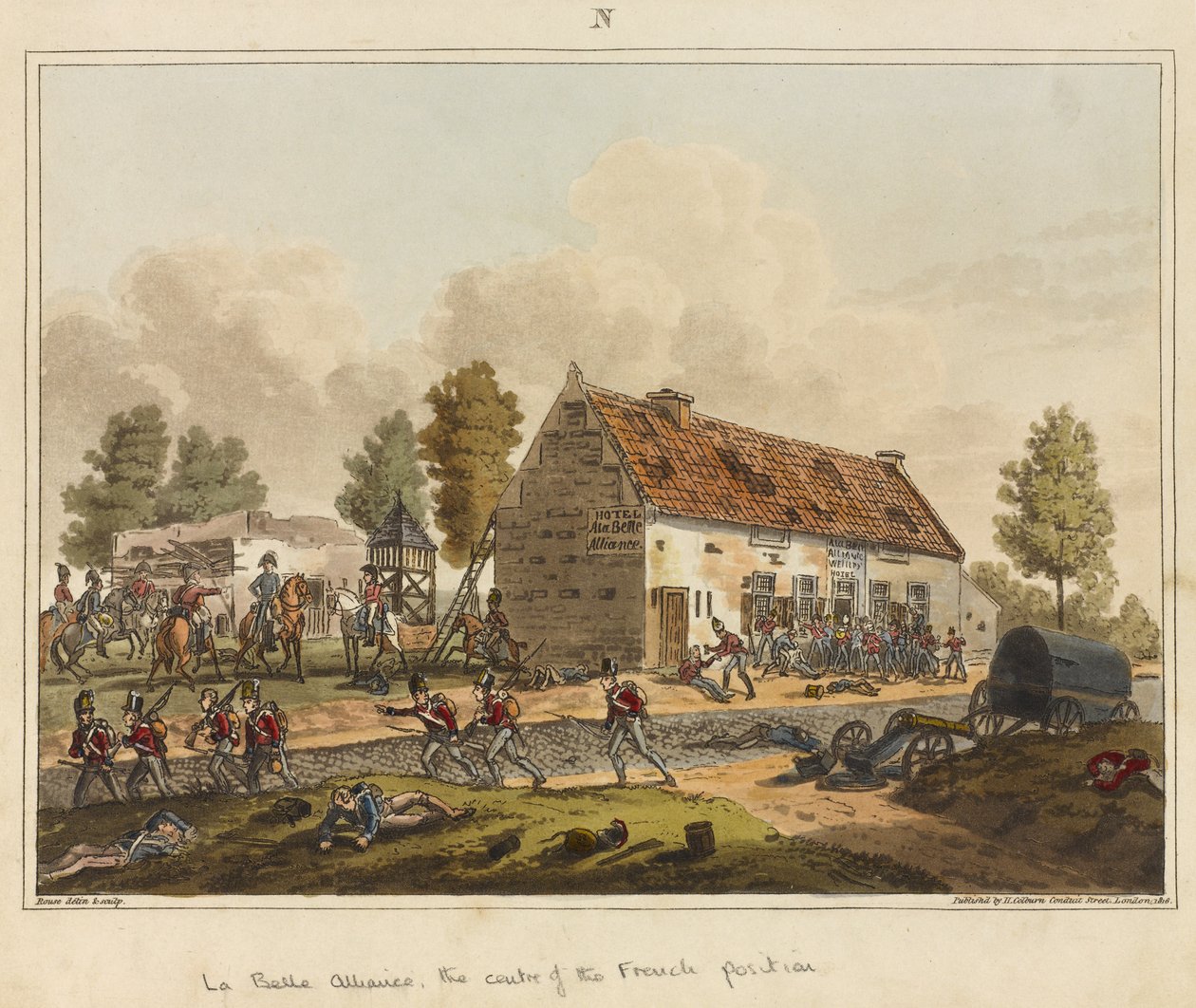 La Belle Alliance, le centre de la position française, extrait de "An Historical Account of the Battle of Waterloo" (récit historique de la bataille de Waterloo) - James Rouse
