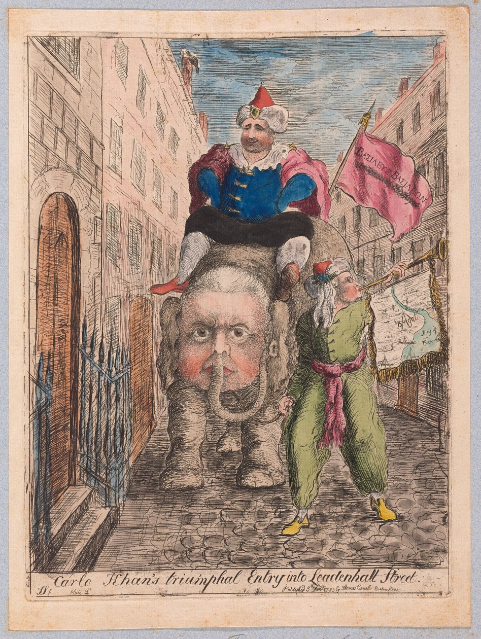 Entrée triomphale de Carlo Khan dans Leadenhall Street, pub. 1783 - James Sayers