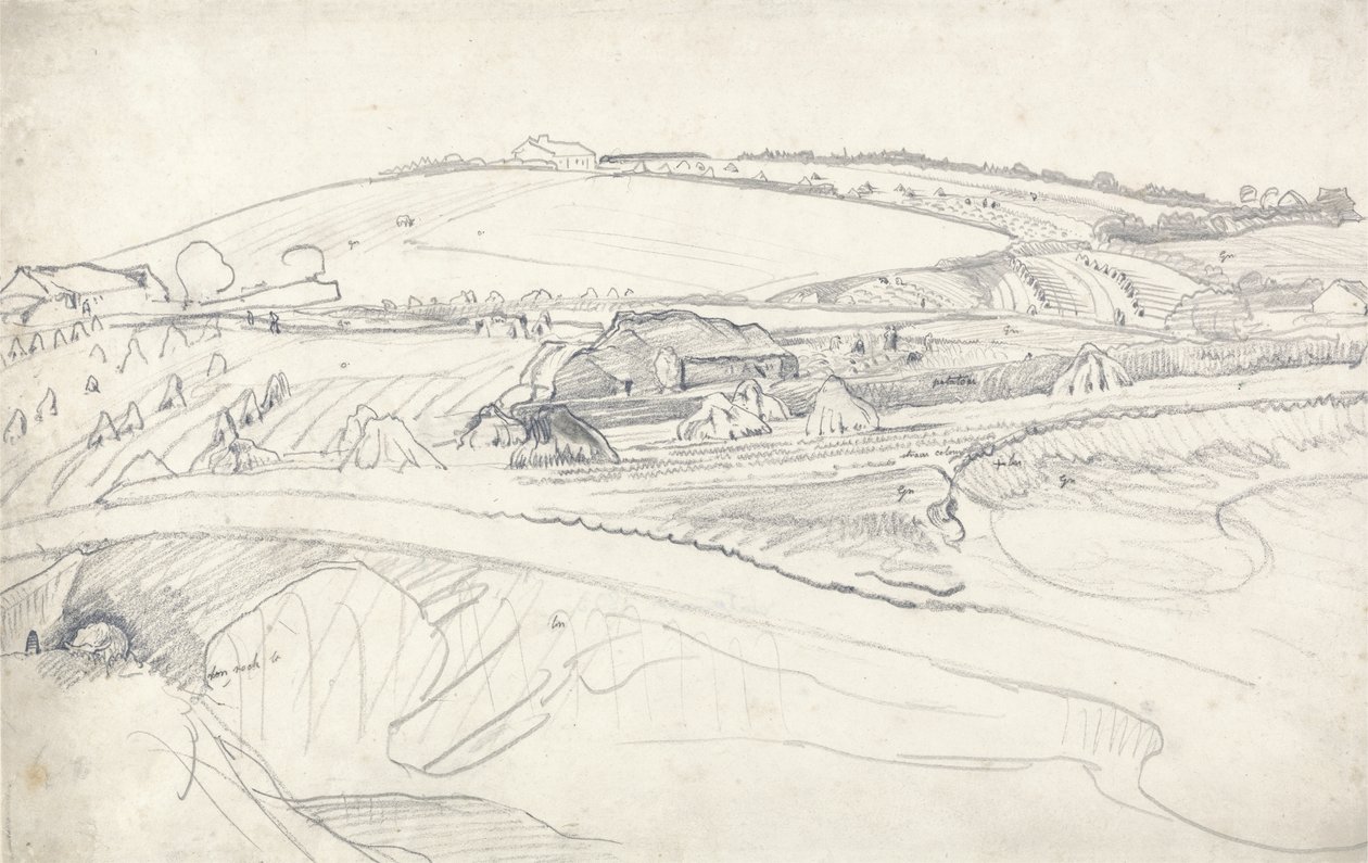 Paysage avec ferme et gerbes de maïs - James Ward