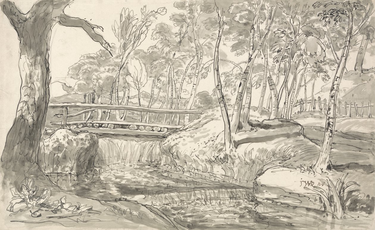 Paysage fluvial avec cascade - James Ward