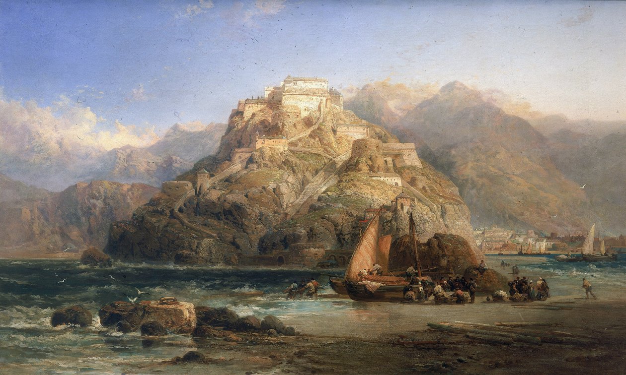 Vue de Saint-Sébastien (Espagne), au centre, le mont Urgull et les bâtiments du château de Santa Cruz de la Mota - James Webb