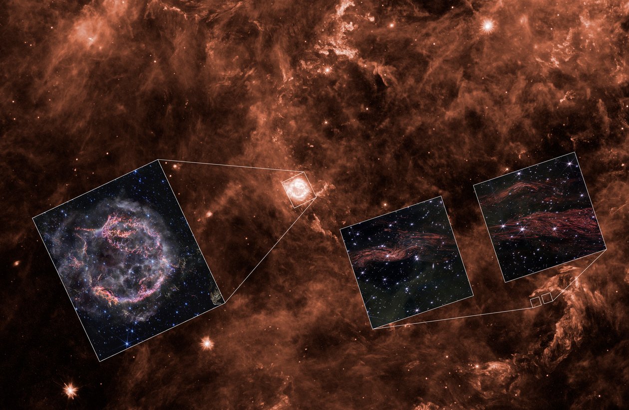 Échos lumineux de Cassiopée A (dans le contexte de Spitzer) - James Webb Space Telescope (NASA)