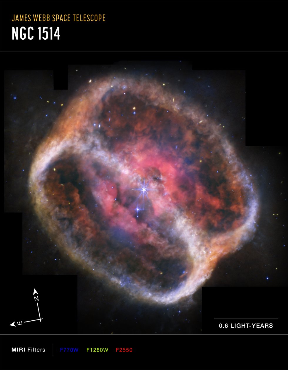 Nébuleuse planétaire NGC 1514 (image prise par MIRI Compass) - James Webb Space Telescope (NASA)