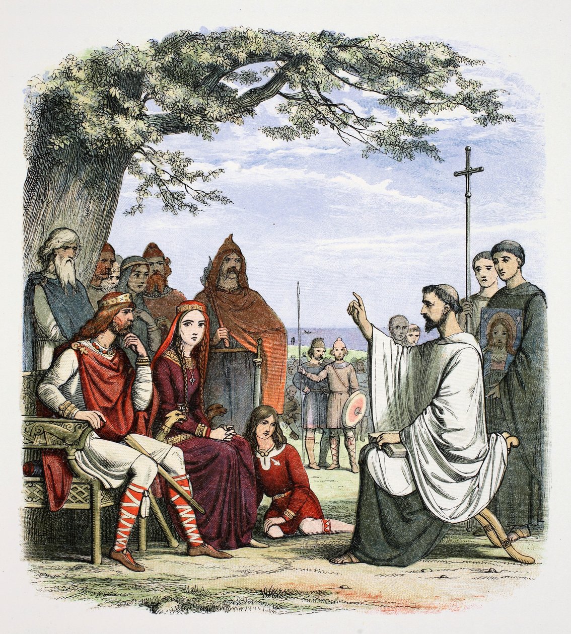 Augustin prêchant devant le roi Ethelbert, 597, 1864 - James William Edmund Doyle