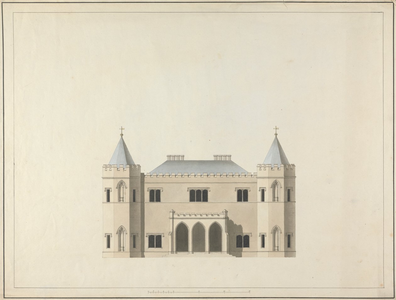 Cinq dessins pour une maison de style gothique : Élévation - James Wyatt