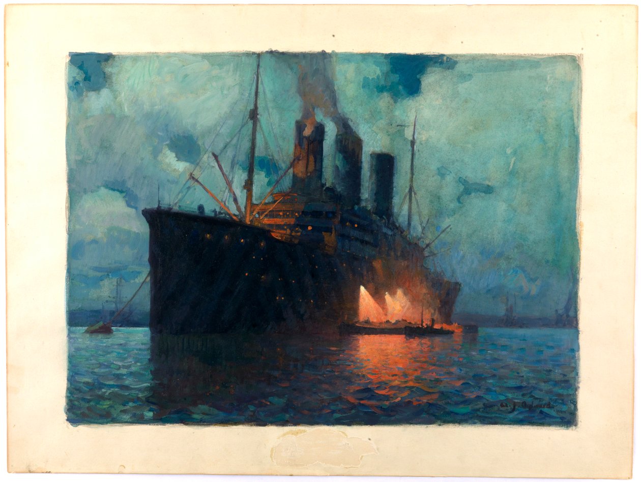 Coaling a Transport at Night, c.1919 (huile sur carton) - James de Vine Aylward