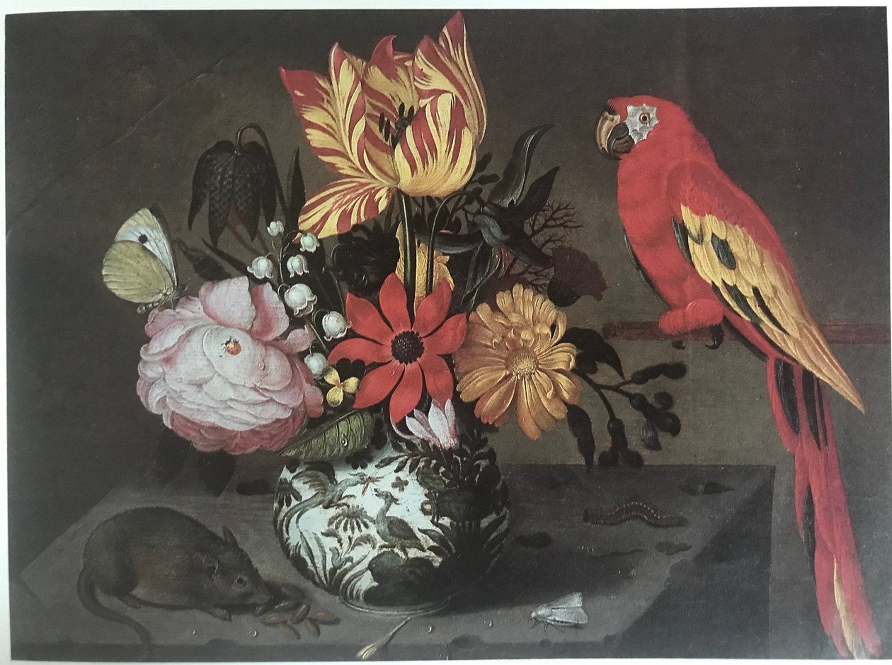Vase de fleurs avec une souris et un perroquet - Jan Baptist van Fornenburgh
