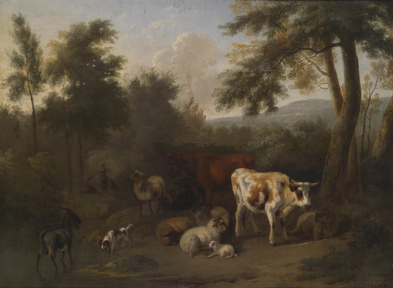 Paysage boisé avec bétail et bergers se reposant - Jan Vermeer van Haarlem