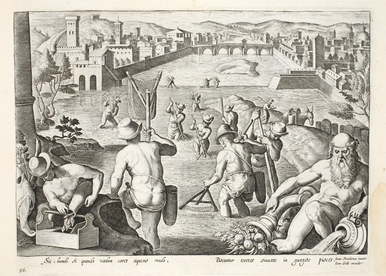 Pêche en eaux peu profondes avec des filets, planche 96, illustration de 