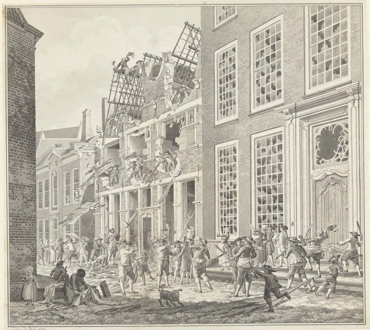 Pillage de la maison de Lucas van Steveninck, 1787 - Jan Arends (signed by artist)