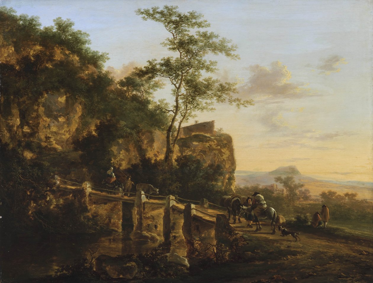 Néerlandais : Paysage méridional avec des voyageurs près d
