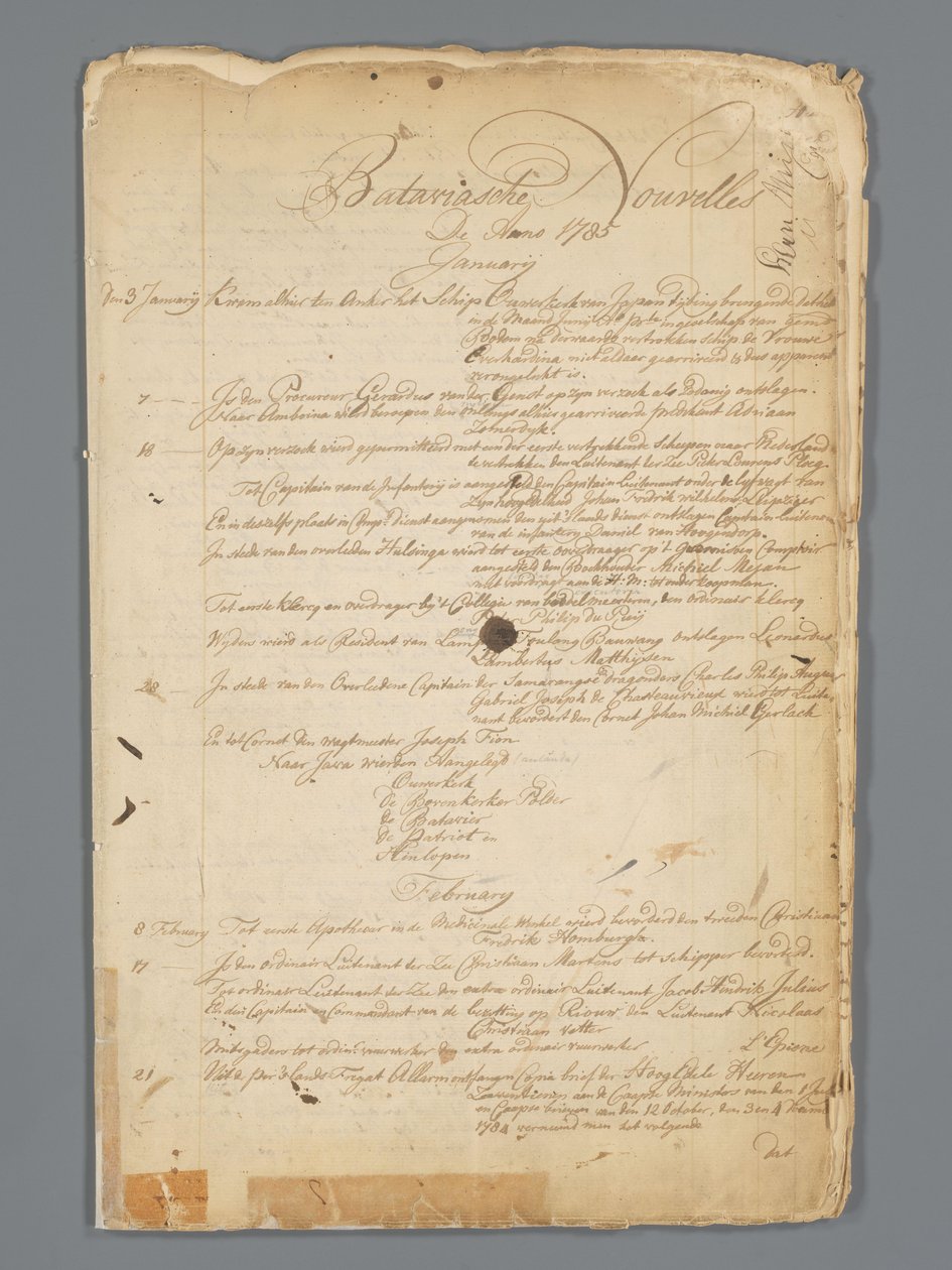 Nouvelles de Batavia 1785 - Jan Brandes