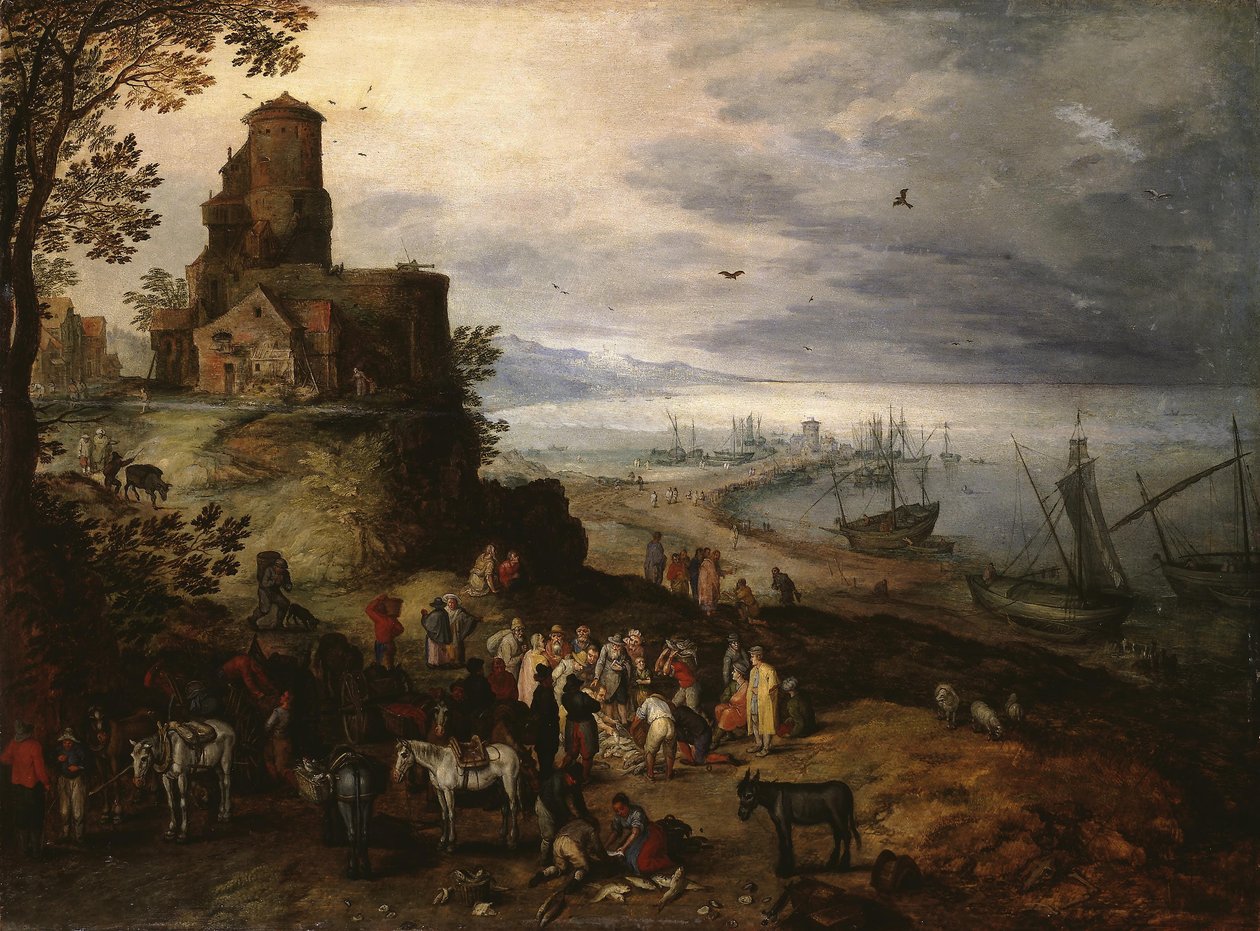 Marché aux poissons (appelant les apôtres Pierre et André) - Jan Brueghel the Elder