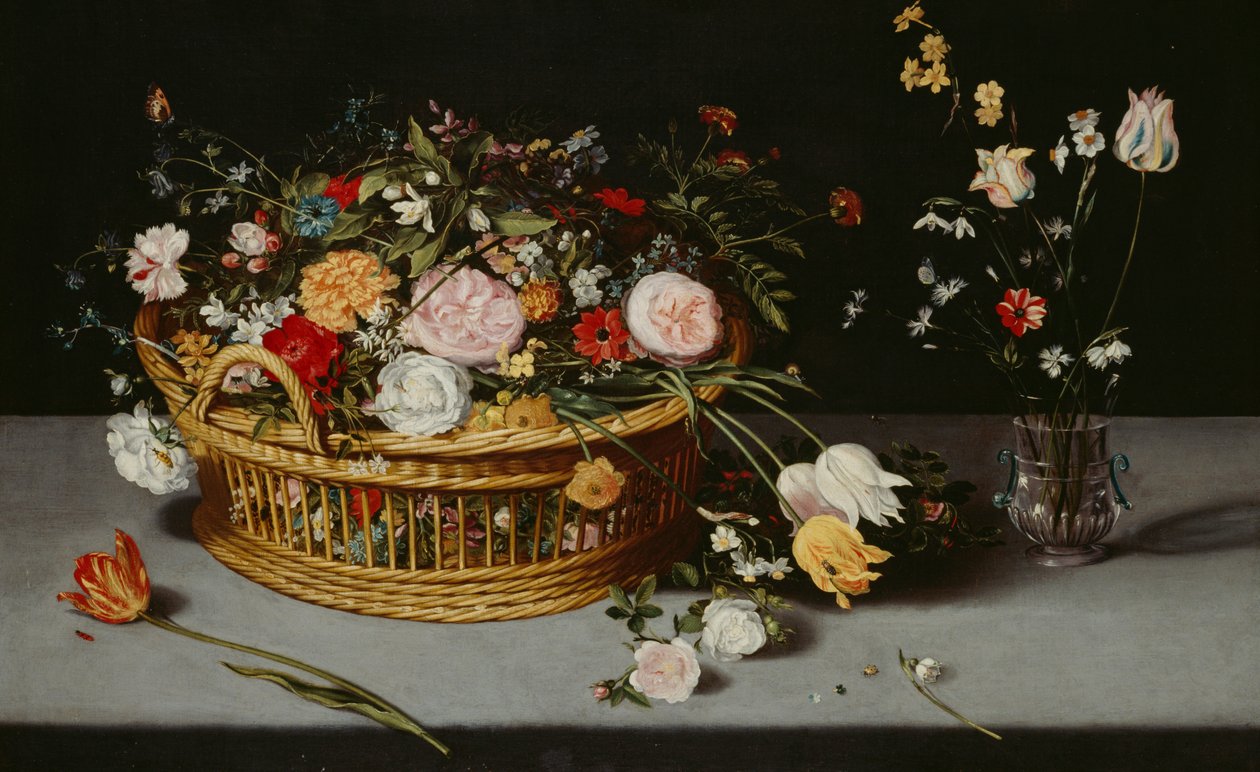 Nature morte avec panier et vase de fleurs - Jan Brueghel the Younger