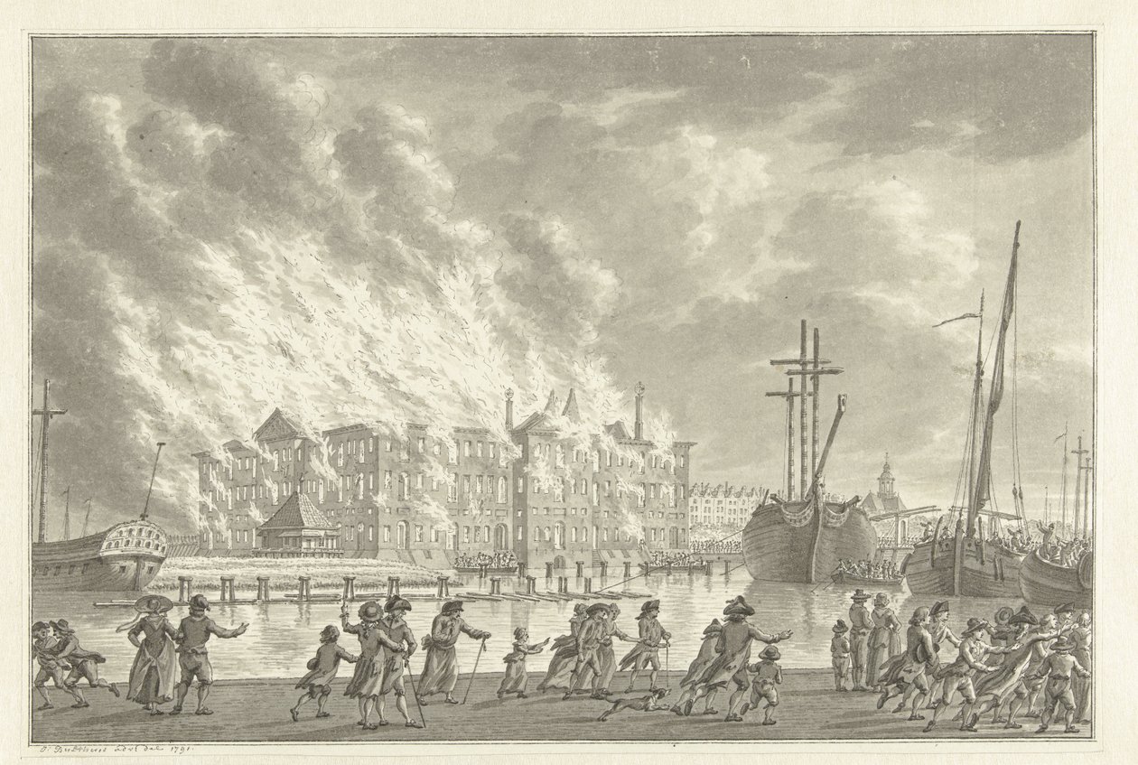 Incendie du magasin maritime national, 1791 - Jan Bulthuis (signed by artist)