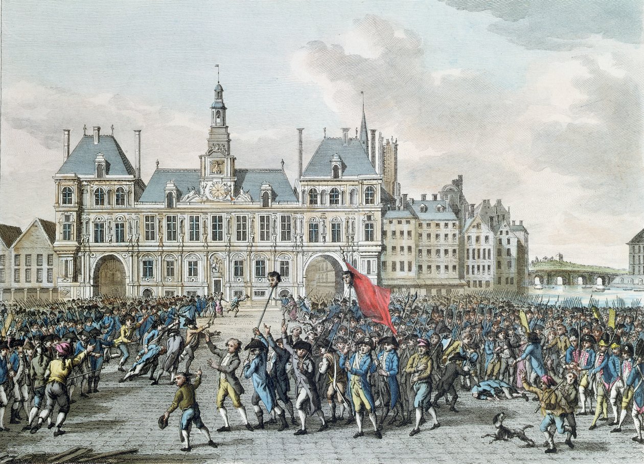 Les têtes de Launay et Flesselles promenées devant l