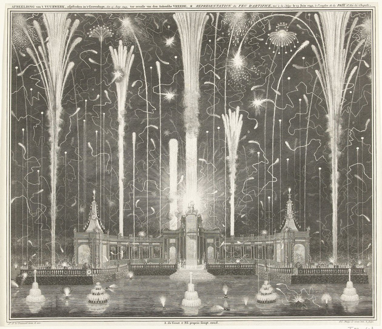 Vuurwerk te Den Haag voor de Vrede van Aken, 1749 - Jan Caspar Philips
