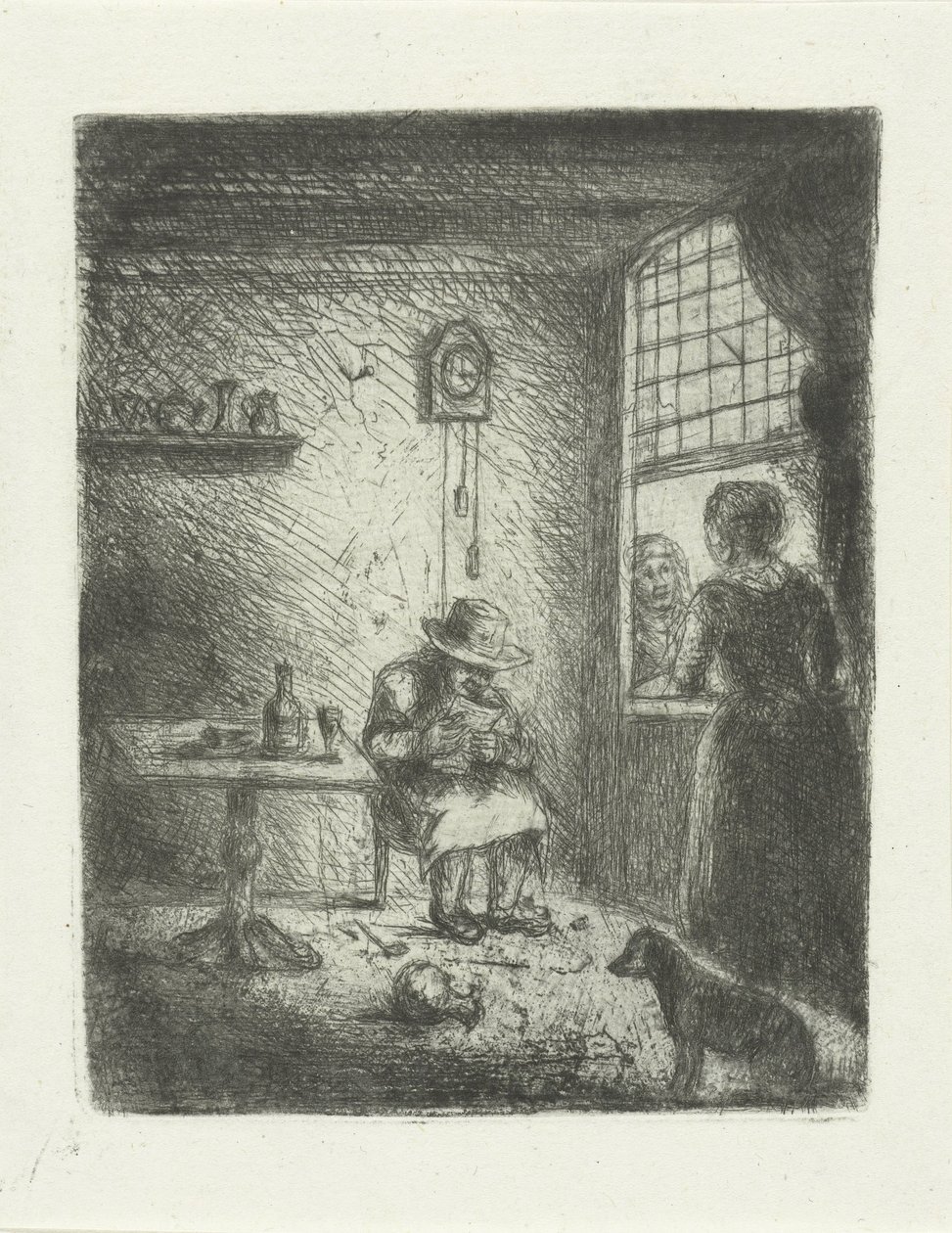 Intérieur avec homme lisant - Jan Chalon
