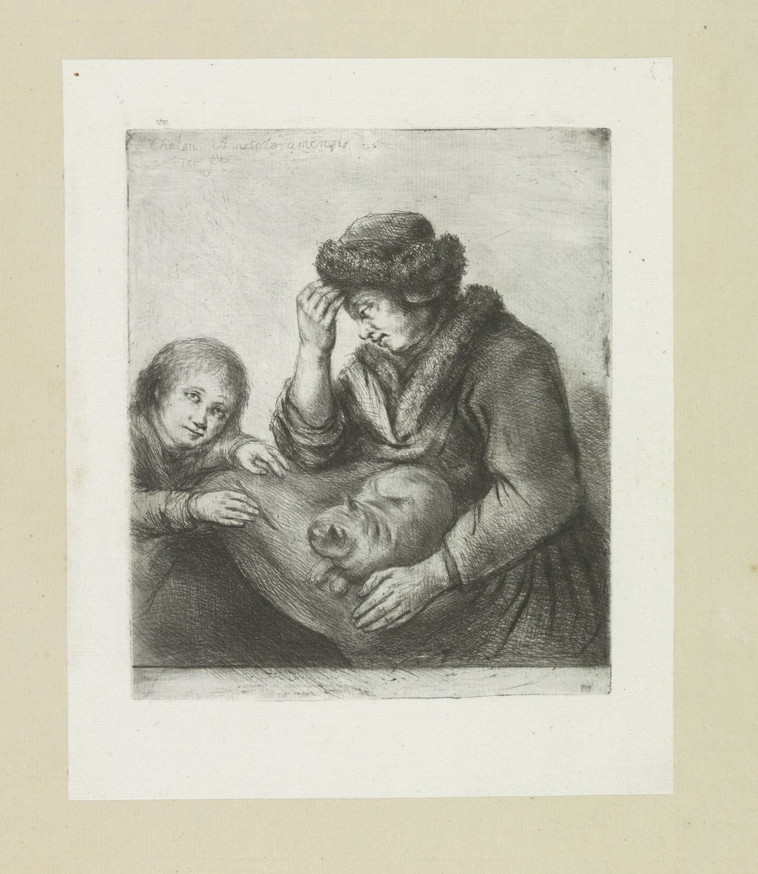 Mère avec enfant et chat - Jan Chalon