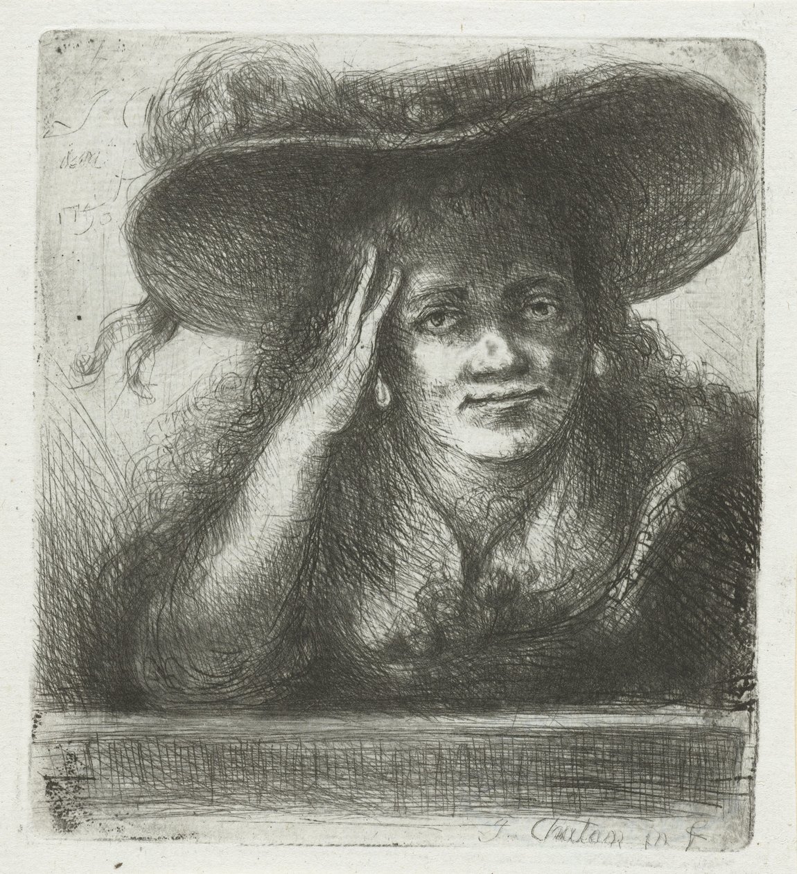 Femme avec un grand chapeau rond - Jan Chalon