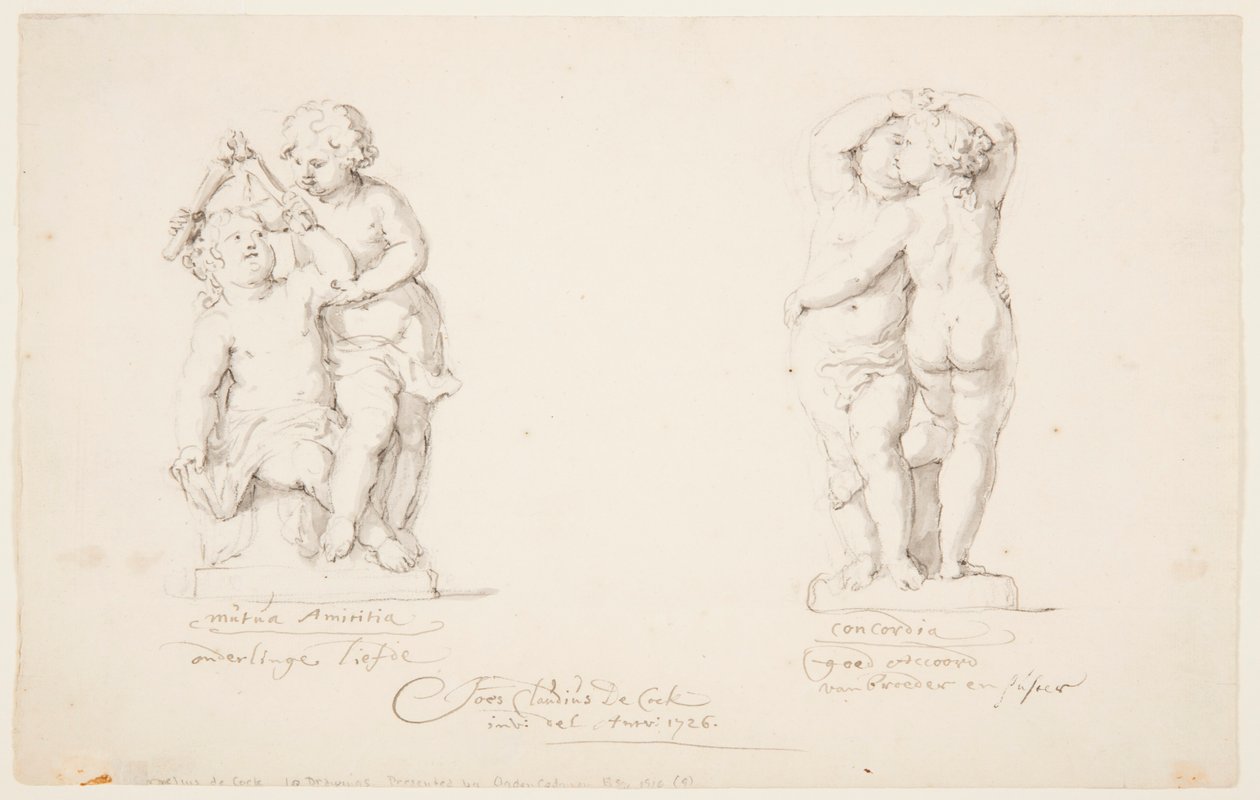Dessin, Projets pour un groupe statuaire : "Amitié, Accord, 1726 - Jan Claudius de Cock