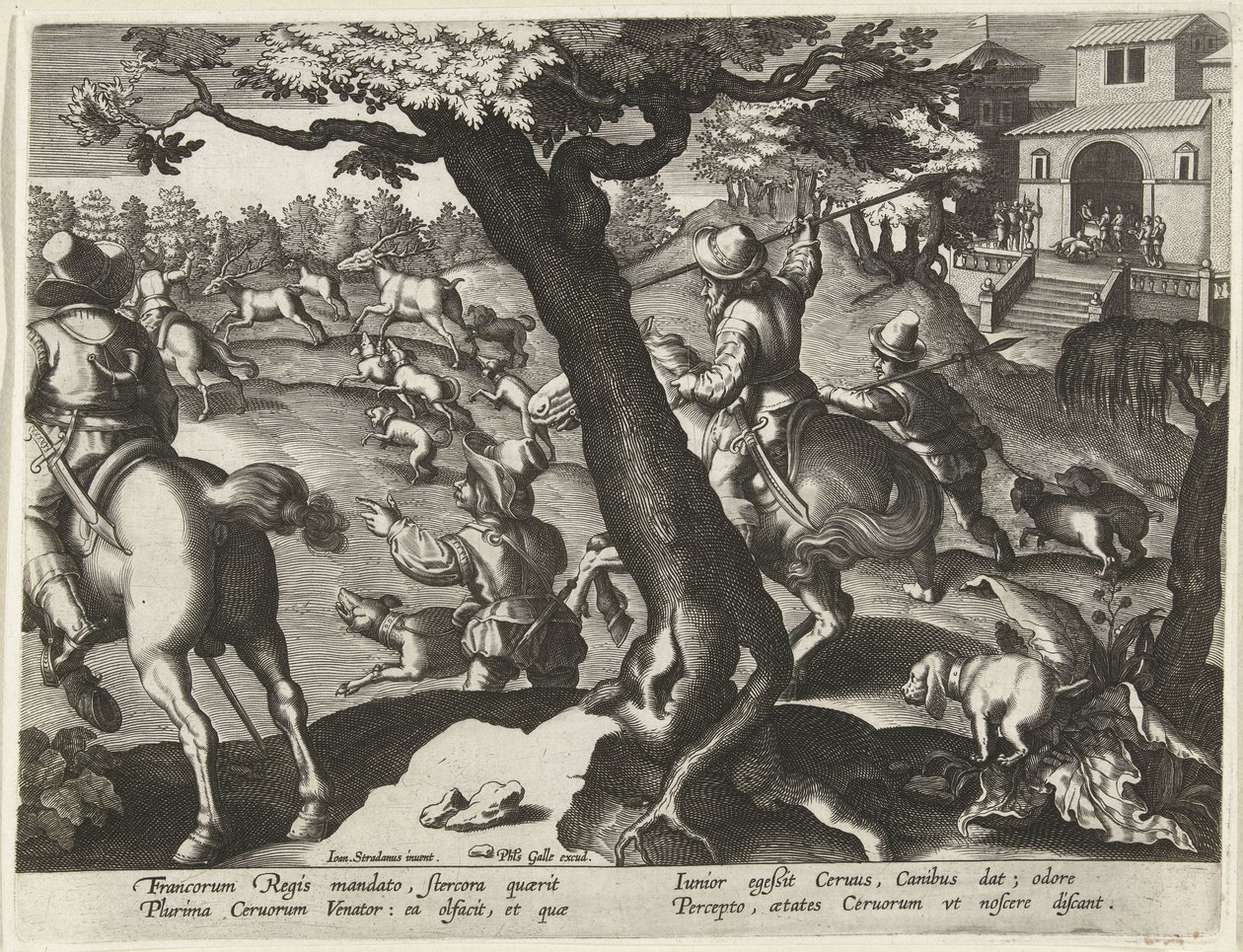 Chasse aux cerfs avec chiens - Jan Collaert (II) (attributed to)