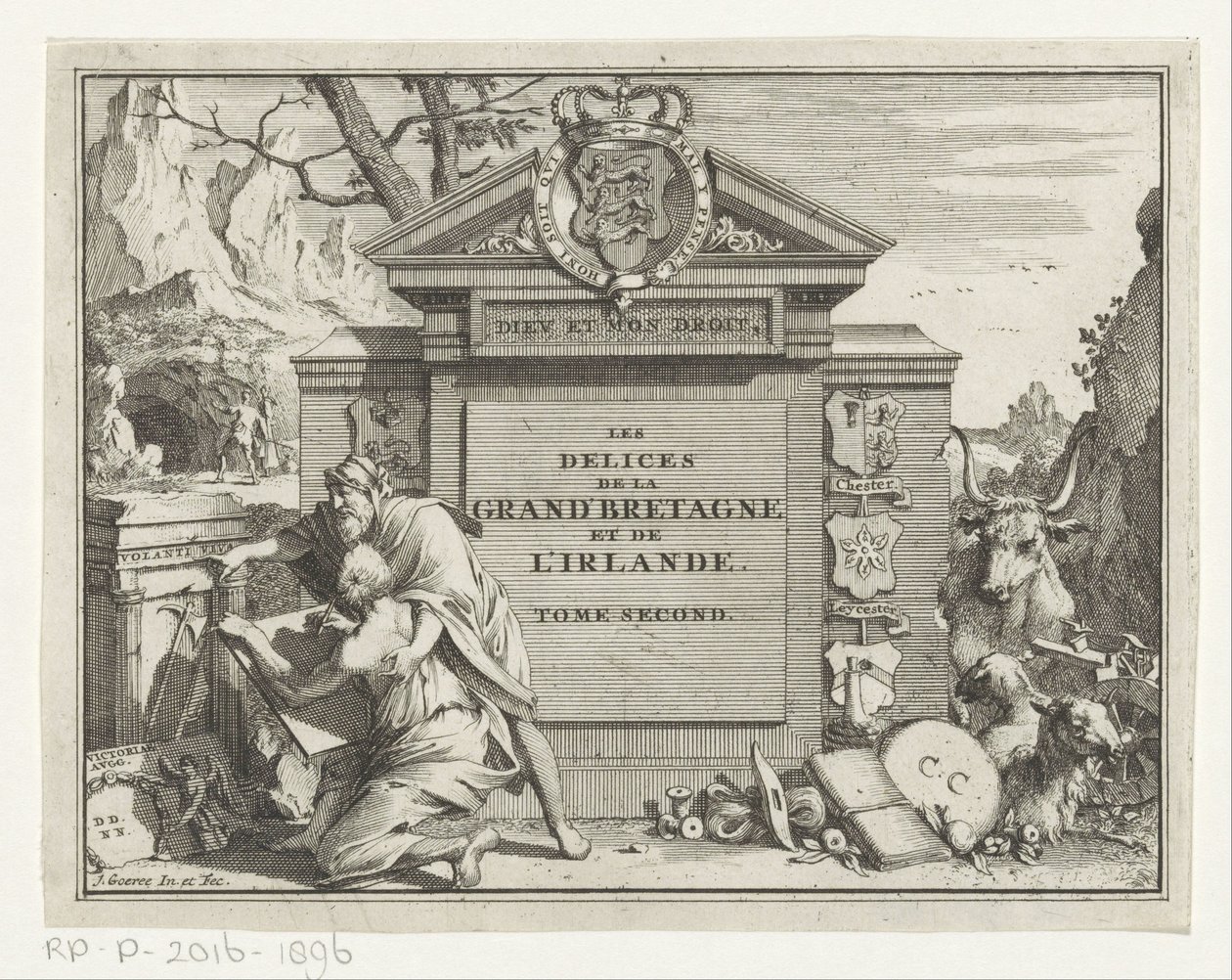 Homme montrant une ruine à un jeune homme dessinant - Jan Goeree
