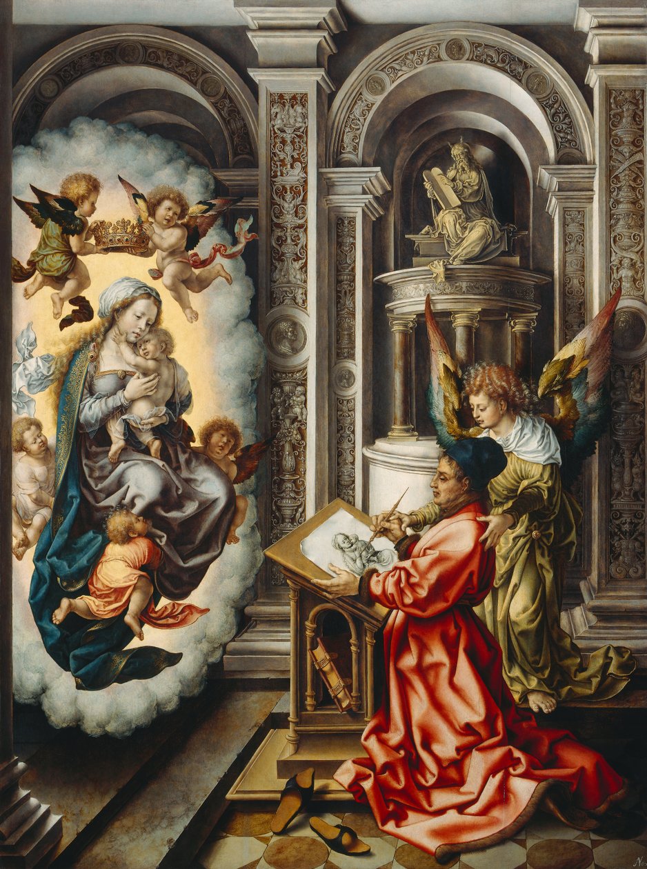 Allemand : Hl. Lukas malt die Madonna Saint Luc peignant la Vierge - Jan Gossaert