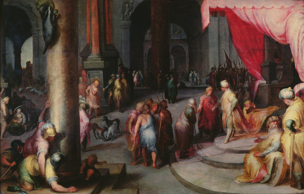 Joseph présente son père et ses frères au Pharaon, vers 1590 - Jan Harmensz Muller