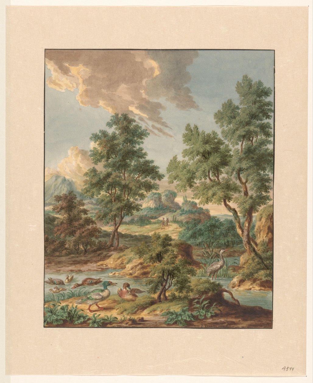 Paysage avec des oiseaux aquatiques dans une mare - Jan Hendrik Troost van Groenendoelen