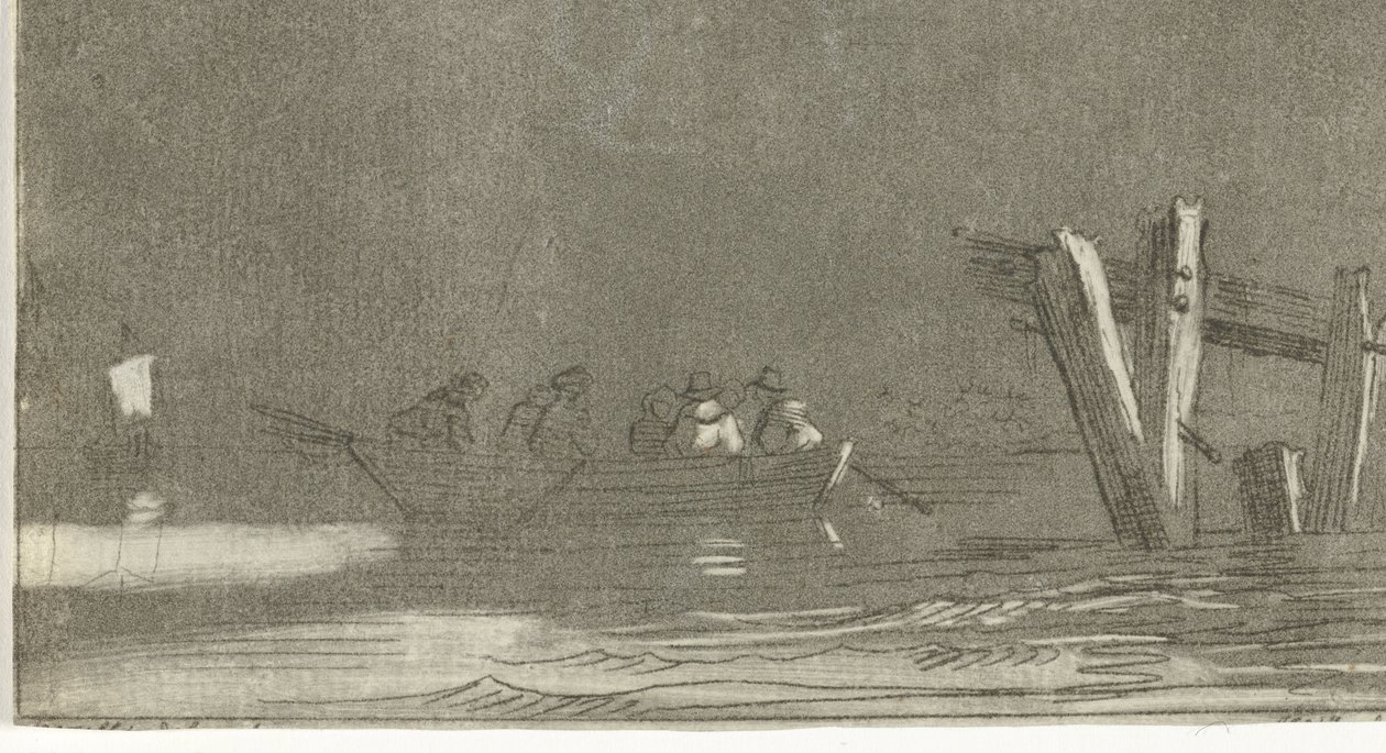 Barque avec des figures sur une rivière - Jan Izaak van Mansvelt