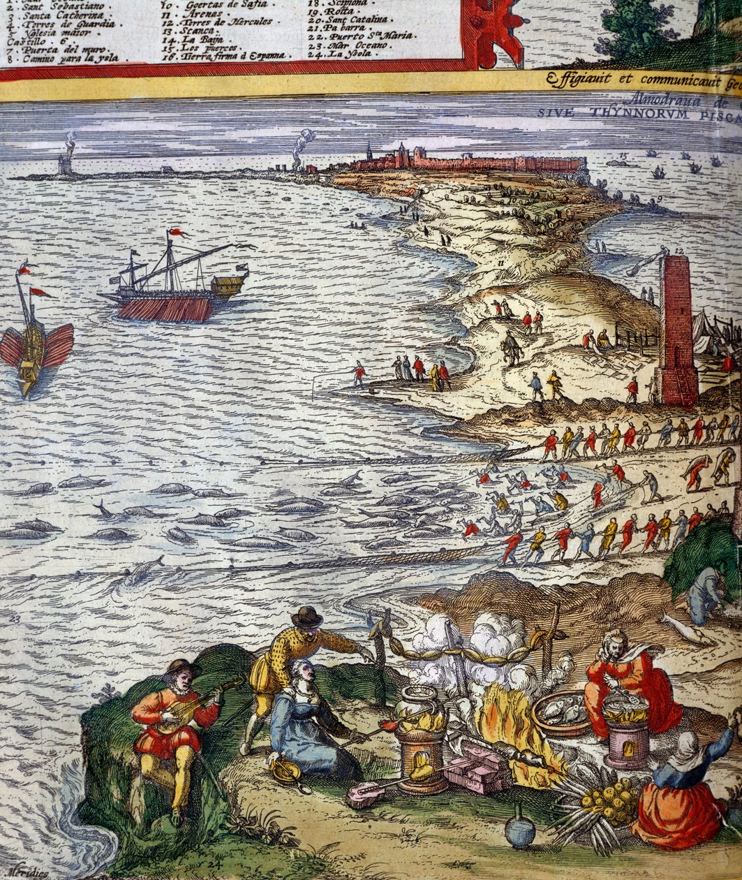 Scène de pêche et préparation du poisson à Cadix - Jan Janssonius