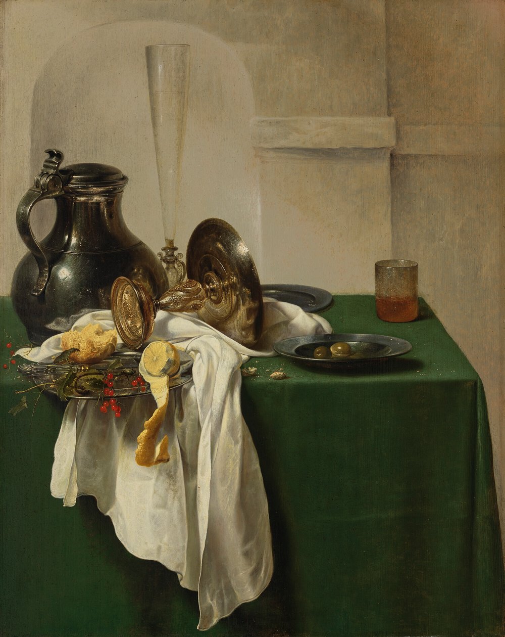 Pichet en étain et Tazza en argent sur une table - Jan Jansz den Uyl