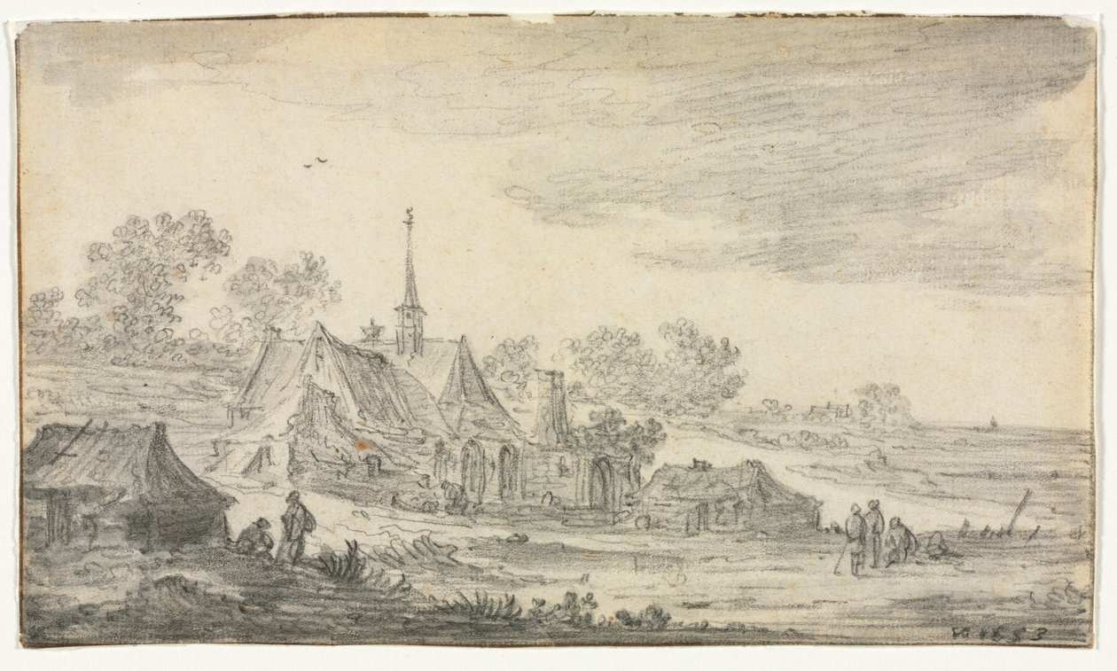 Groupe de bâtiments sur un rivage, 1653 - Jan Josephsz van Goyen