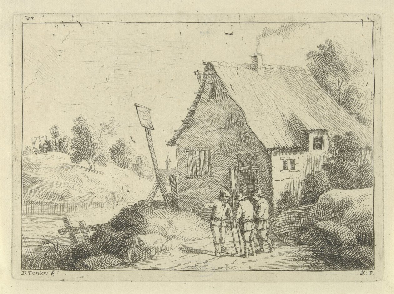 Hommes parlant devant une maison - Jan Lauwryn Krafft (I)