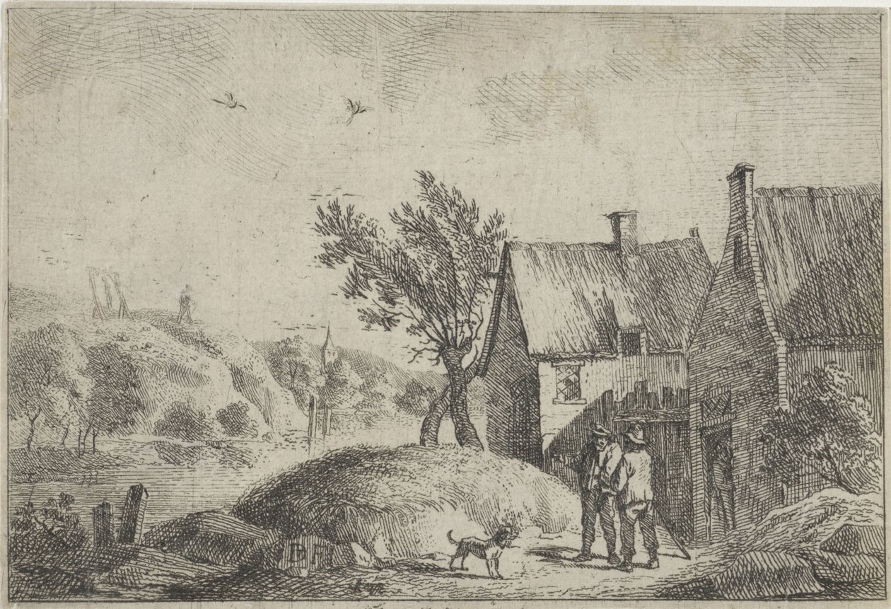 Deux hommes avec un chien dans un paysage - Jan Lauwryn Krafft (I)
