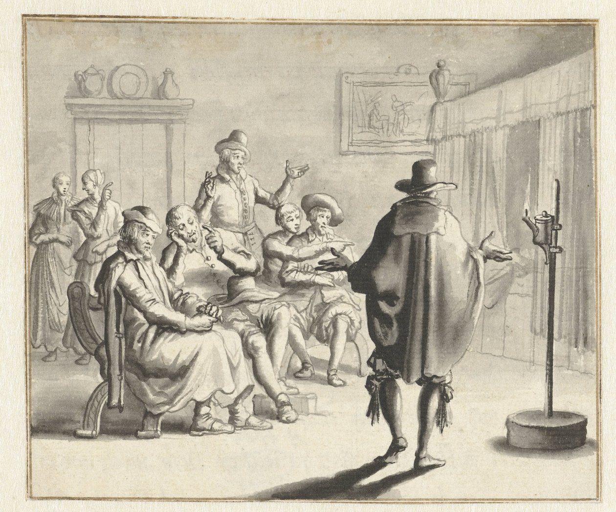 Un groupe de personnes devant un lit clos hanté - Jan Luyken