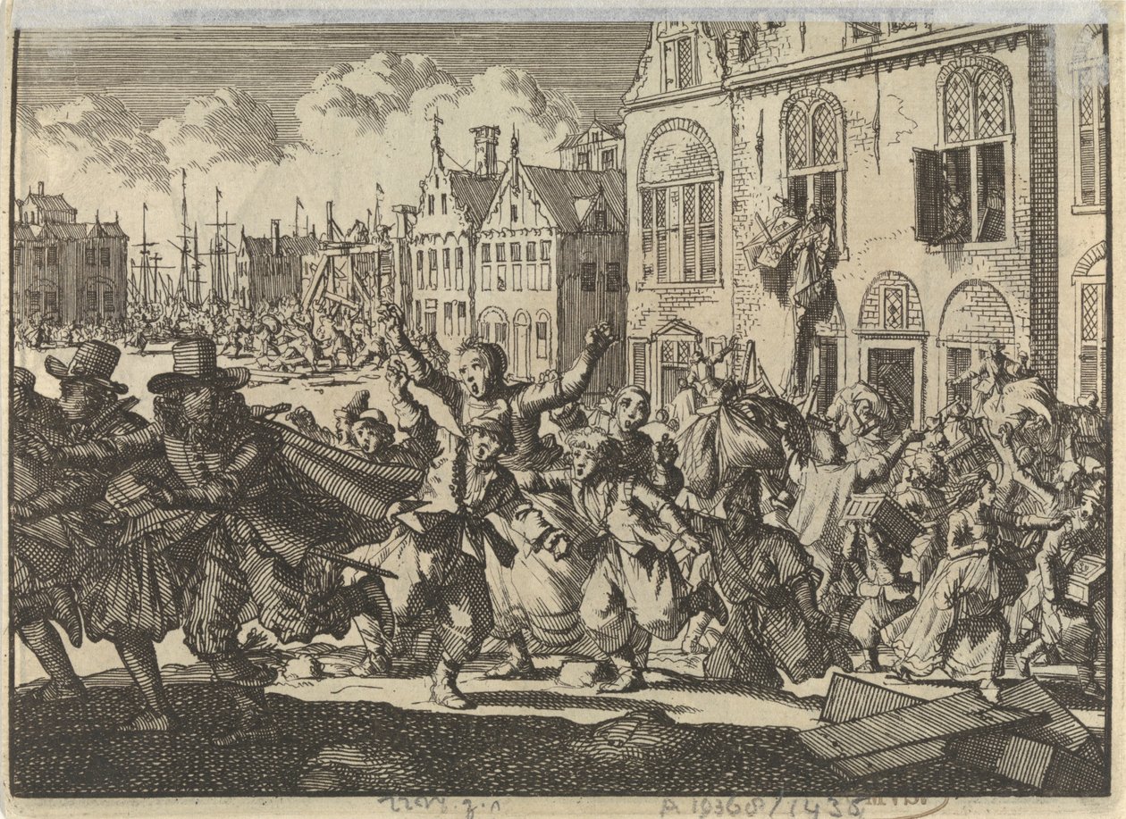 Émeute à Enkhuizen où les maisons des vice-amiraux Kwast et Turk sont détruites, 1635 - Jan Luyken