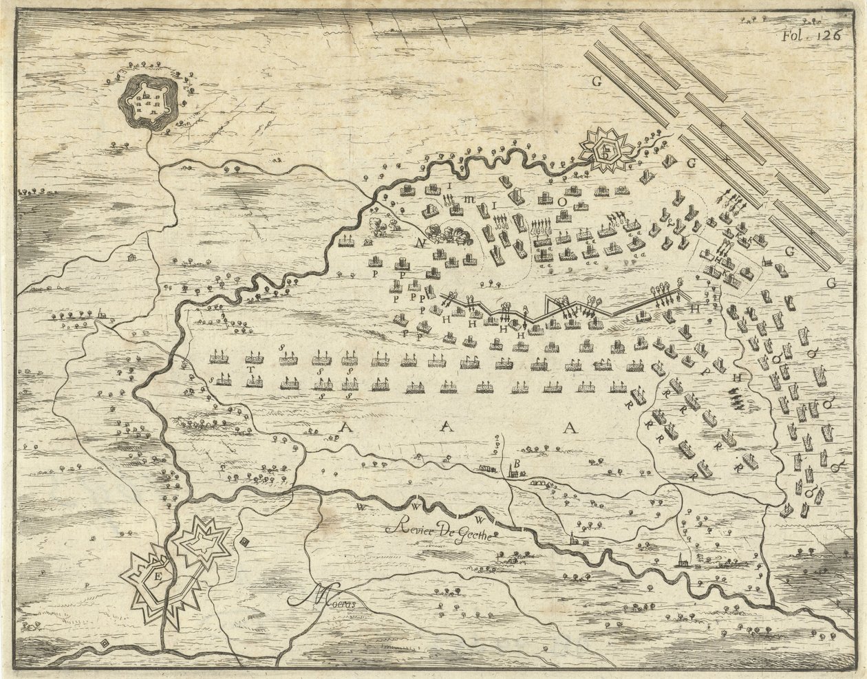 Plan de la bataille de Landen - Jan Luyken