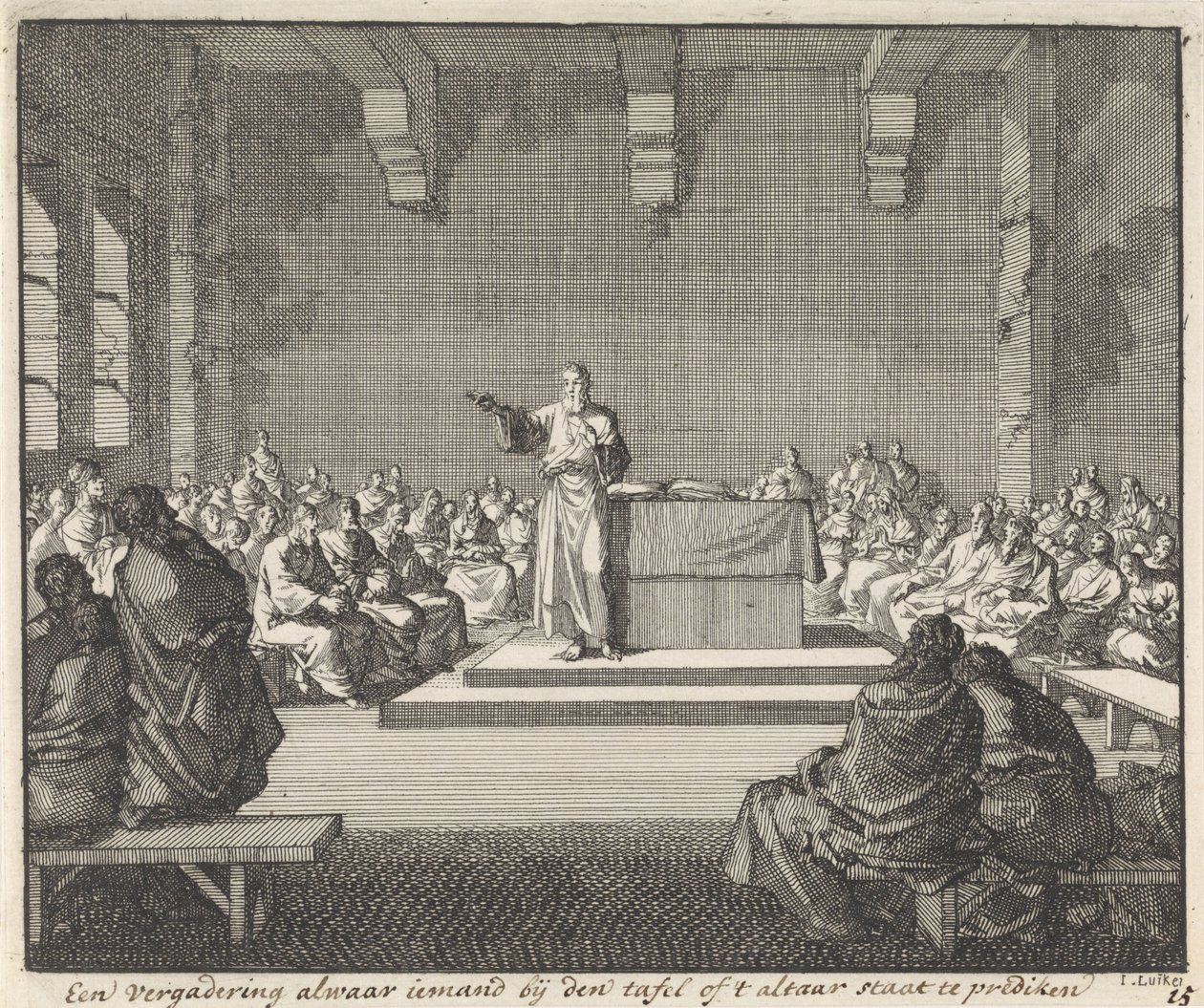 Prédication par un prêtre à un autel - Jan Luyken