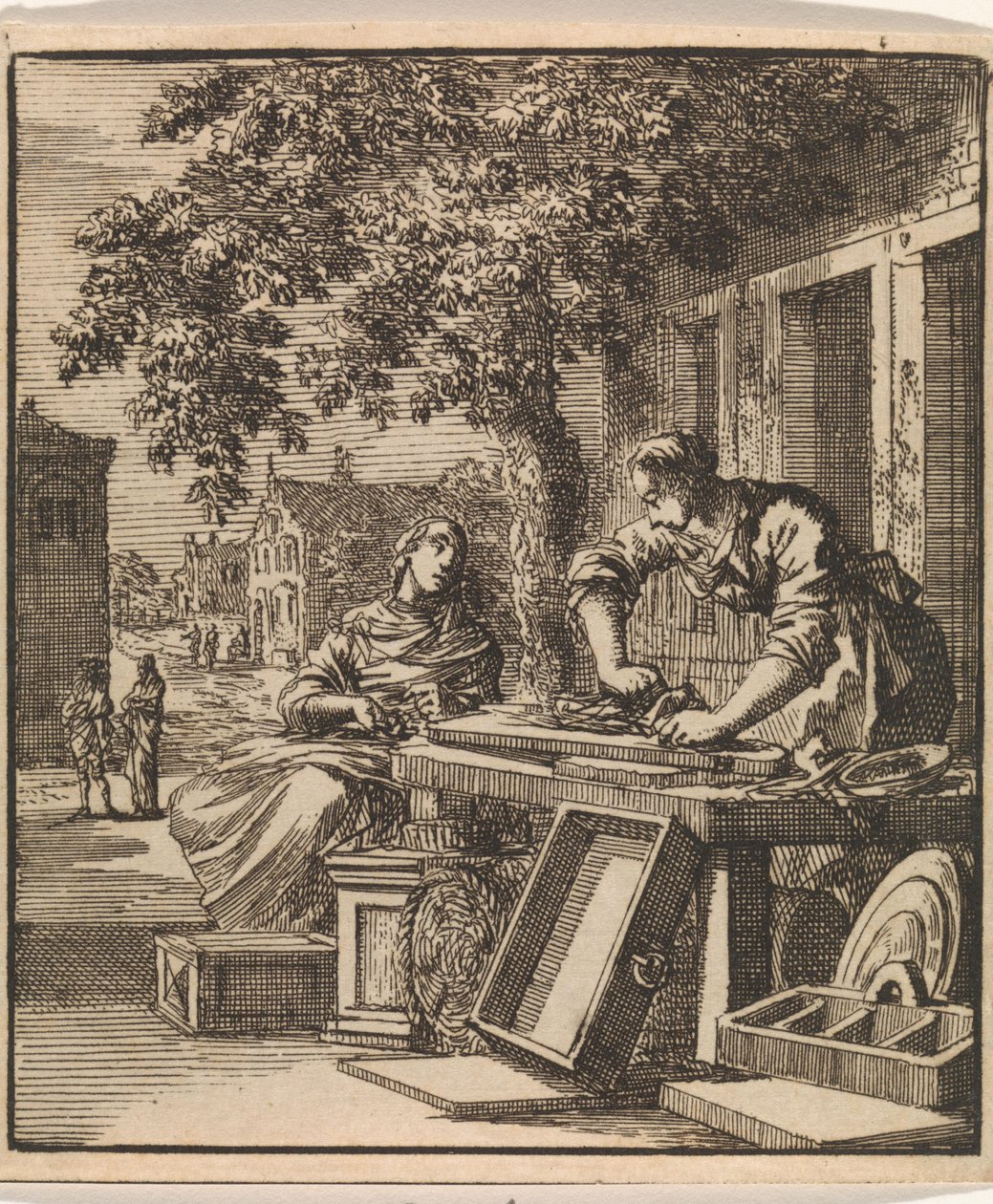 Devant la façade d