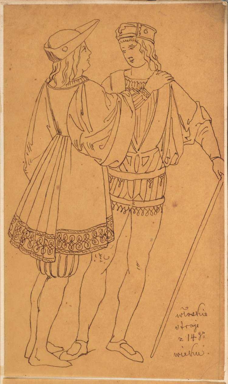 Skarbczyk. Zwei stehende Männer in italienischen Kostümen aus dem 14. Jahrhundert - Jan Matejko
