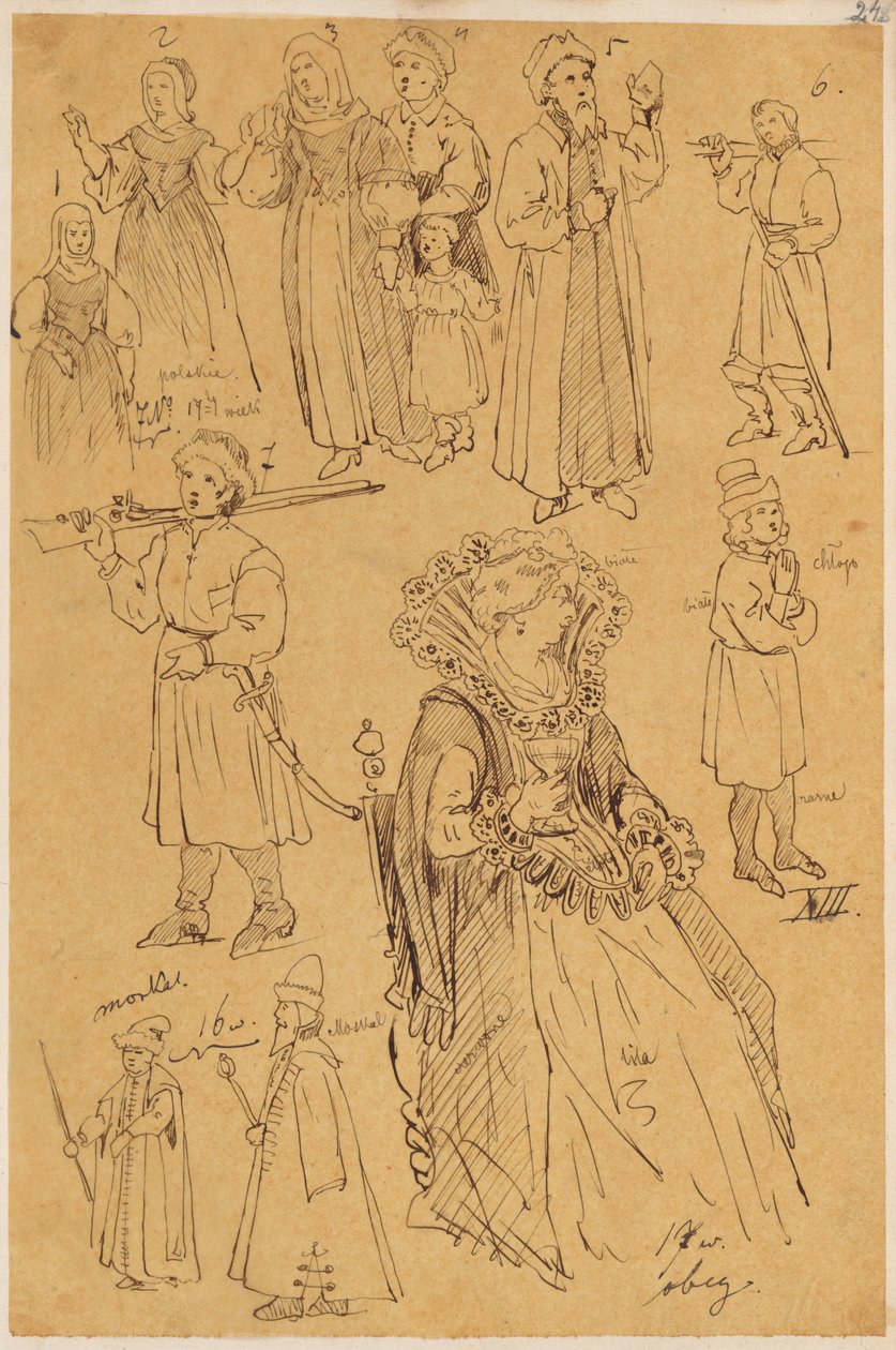 Skarbczyk. Zwölf Personen: Frauen, Männer, Kinder, Bauern, Moskauer, sitzende Dame, aus dem 16. und 17. Jahrhundert - Jan Matejko