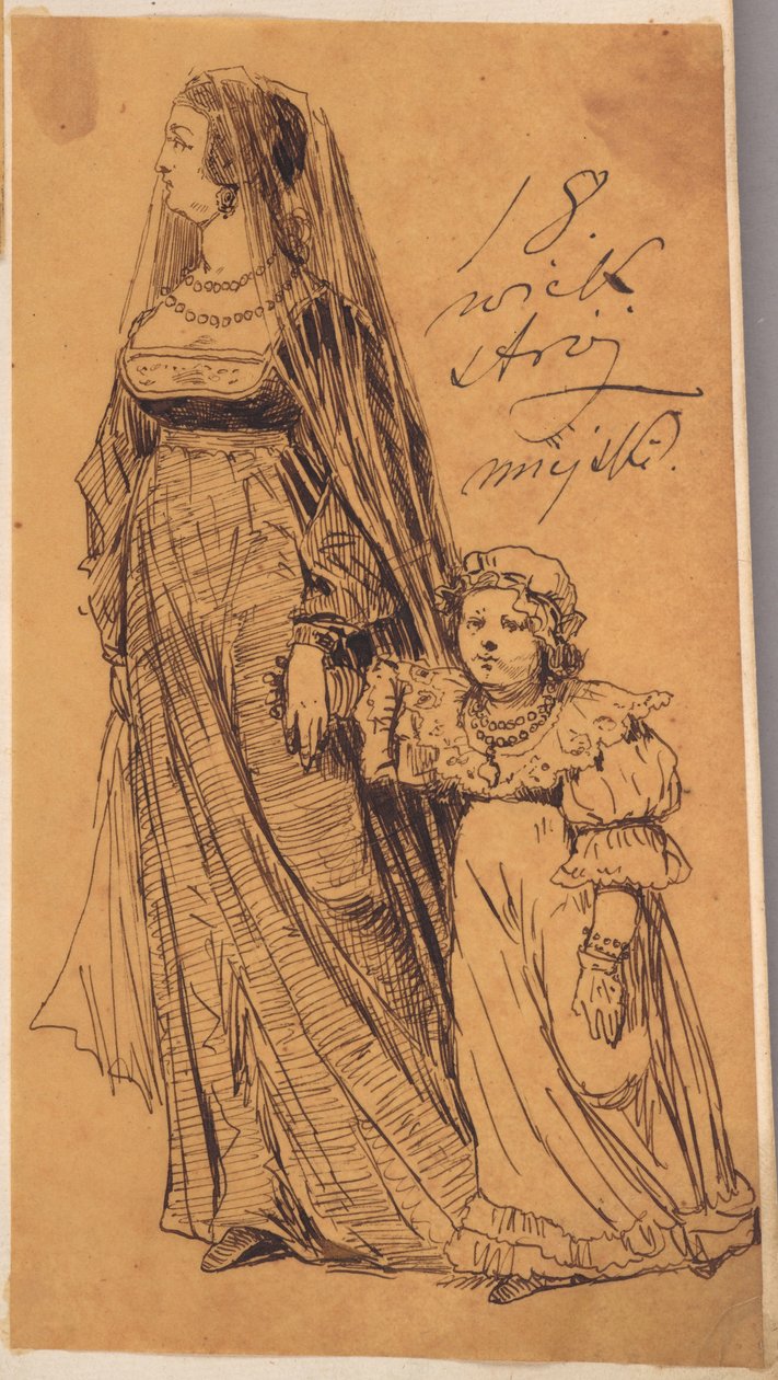 Skarbczyk. Frau mit Mädchen in Kleidung des 18. Jahrhunderts - Jan Matejko